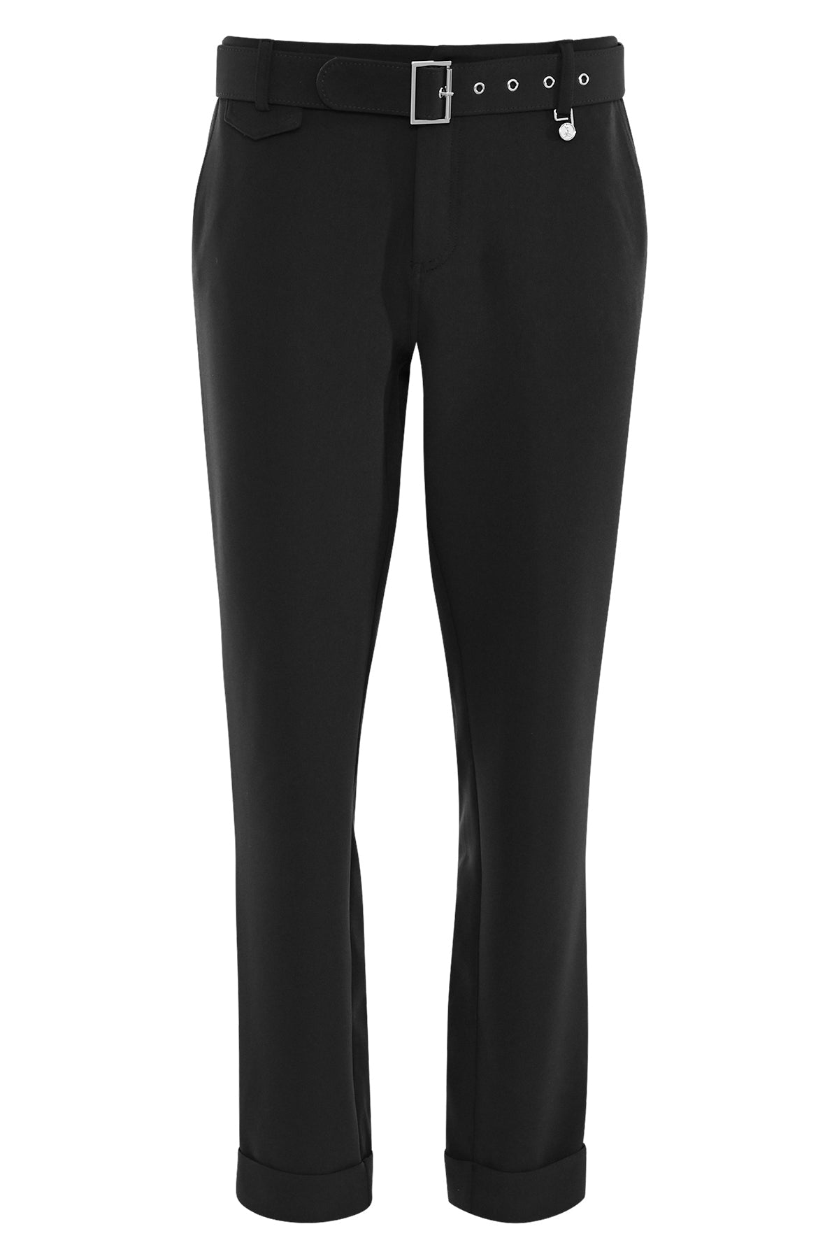 zwarte broek radik met bijpassende riem met gesp en riemlussen