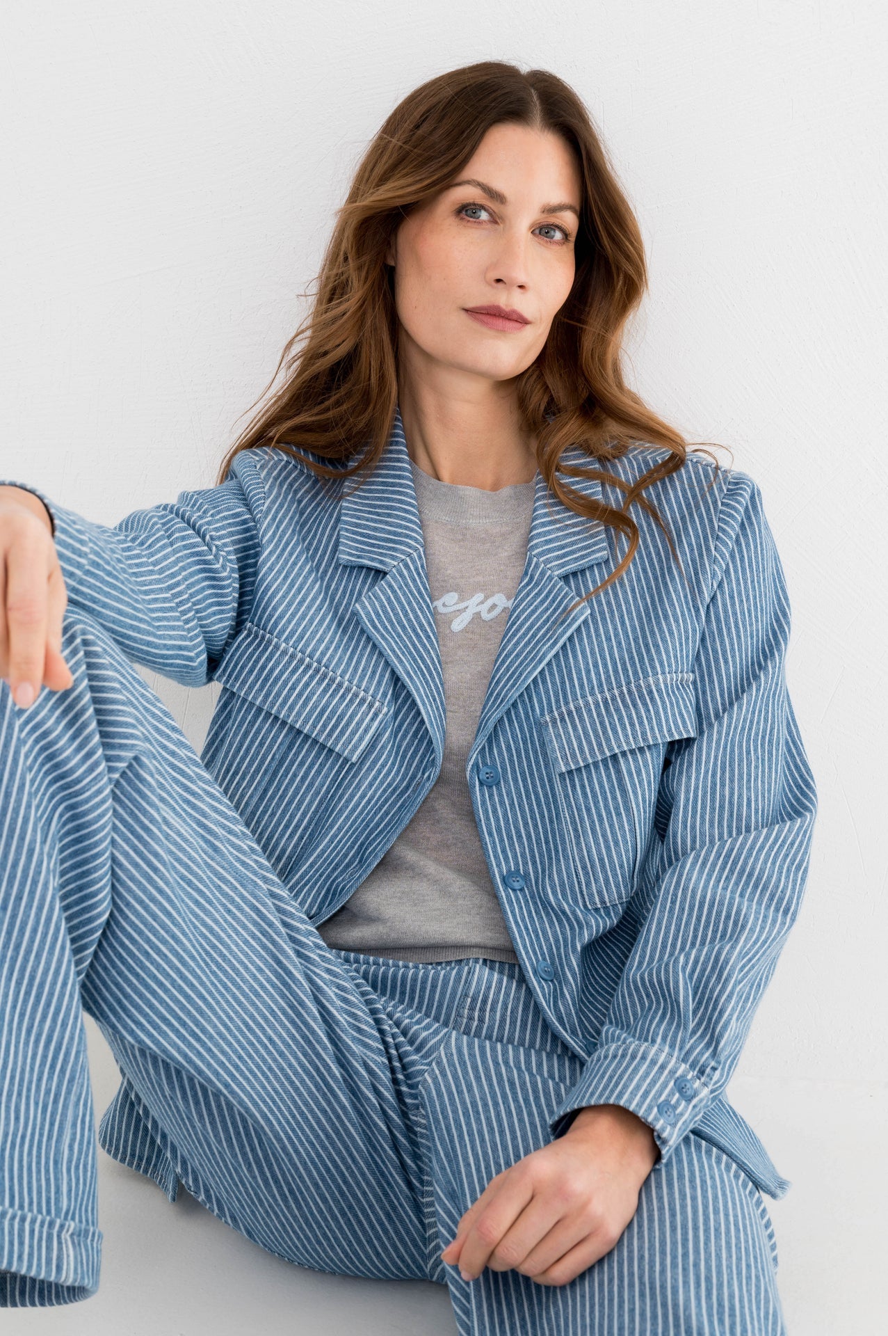 vera gestreepte blauwe blouse met gestreepte blauwe broek ducess