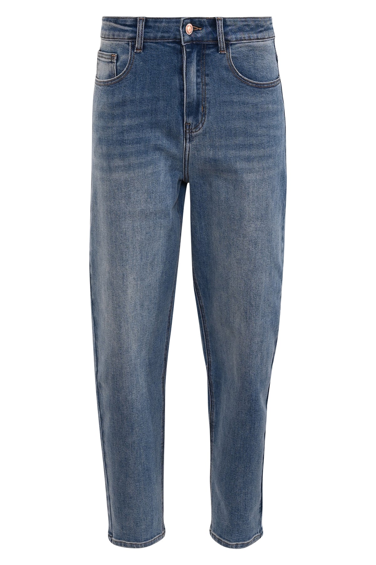 barrel jeans largos in mid blue denim kleur