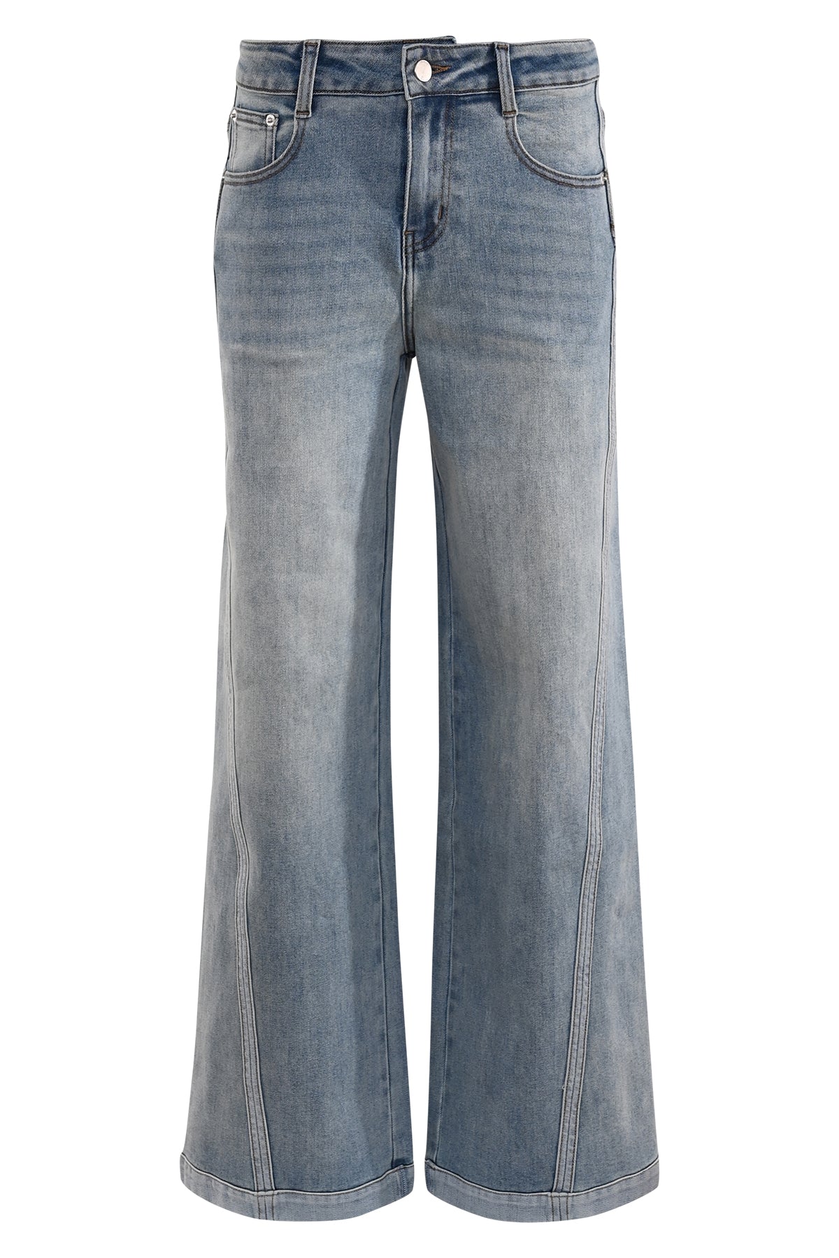 palazzo jeans met een schuine streep aan de zijkant van het been als opvallend detail