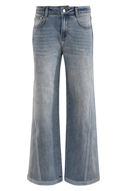 palazzo jeans met een schuine streep aan de zijkant van het been als opvallend detail
