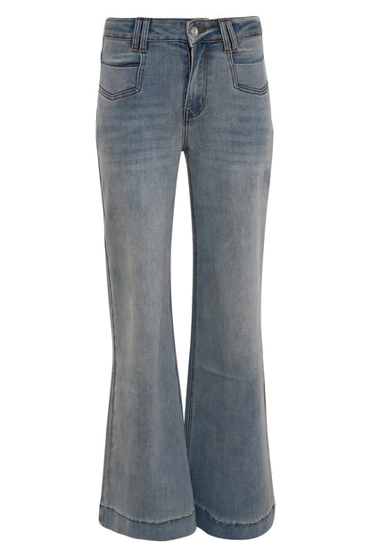 porto wide leg jeans met stone bleached wassing en opgestikte zakken