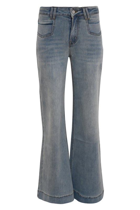 porto wide leg jeans met stone bleached wassing en opgestikte zakken