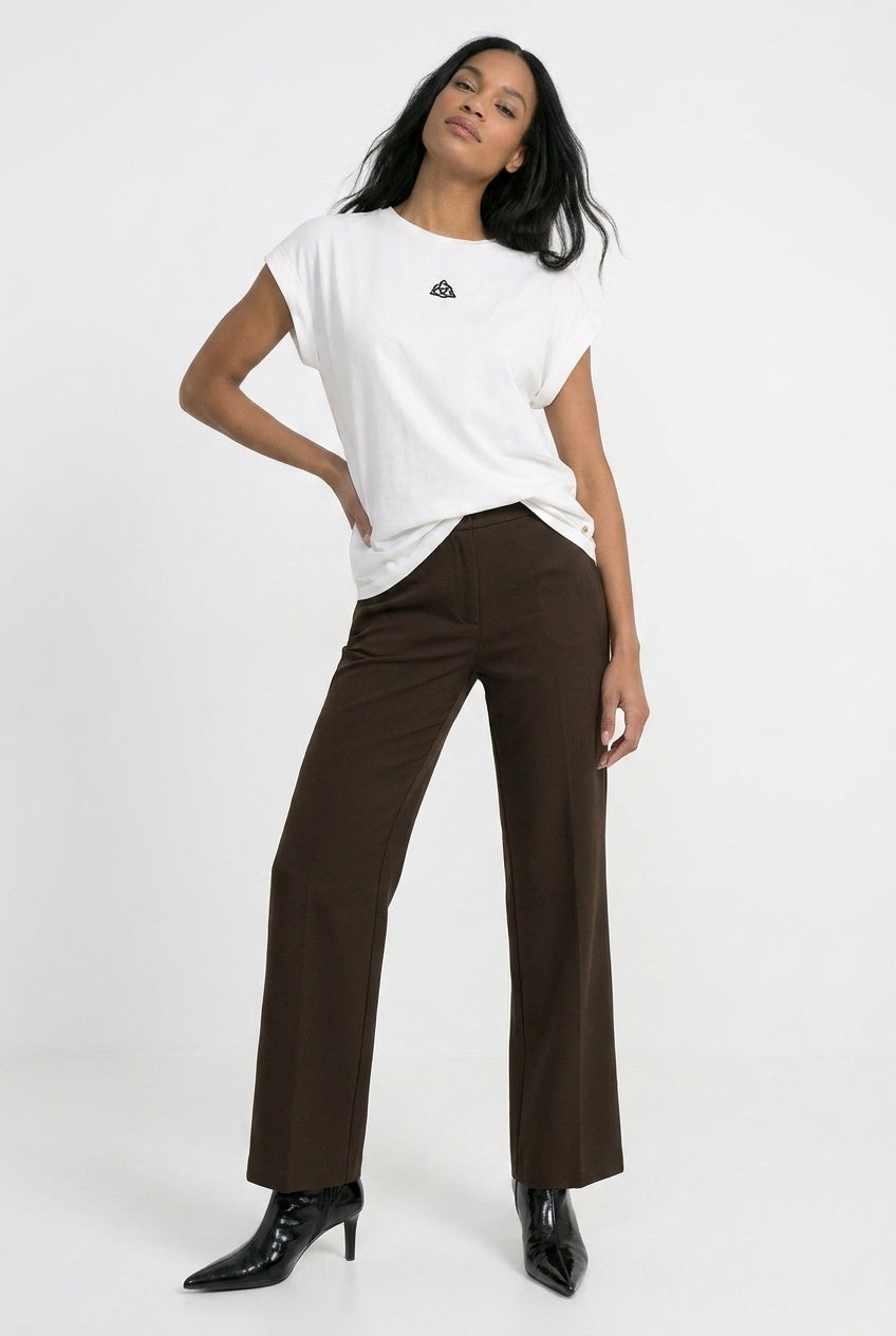 Donkerbruine tricot wide leg broek Patti