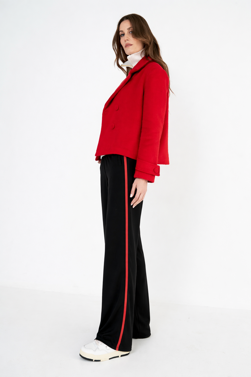 Zwarte broek Rachel met rode zijstreep