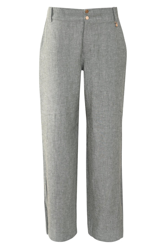 rechtvallende broek met comfortabele fit in linnenlook groen met dubbele knoopsluiting