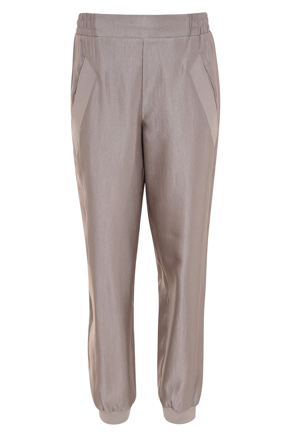 taupe broek voss van zizo met steekzakken en elastische tailleband