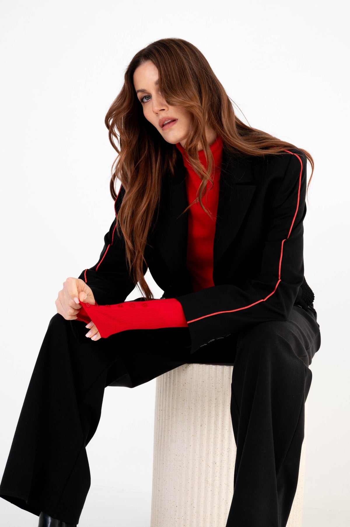 Zwarte Zinzi blazer met rode bies