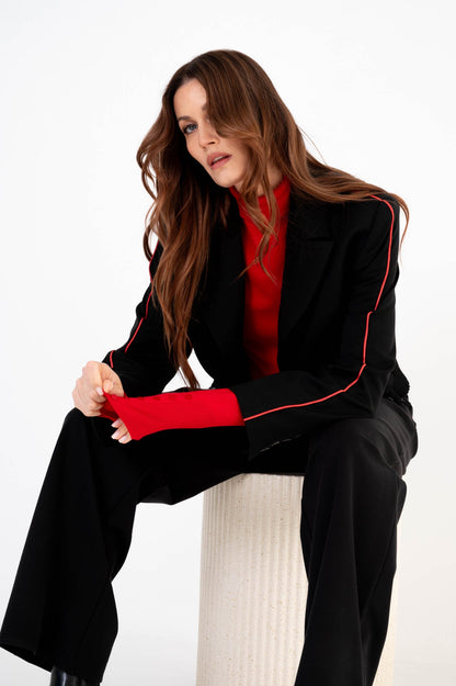 Zwarte Zinzi blazer met rode bies
